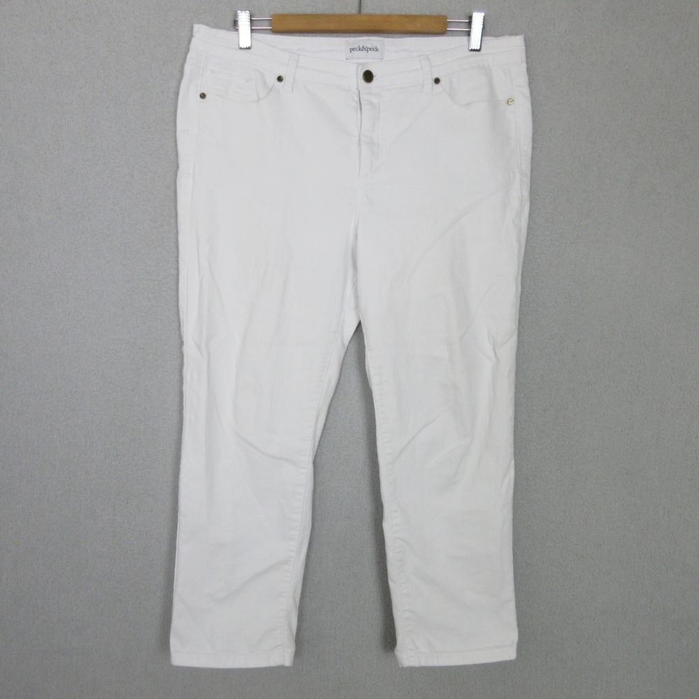Peck & Peck Cropped Pants Womens 16 White Cotton Blend Stretch Casual RN 54050